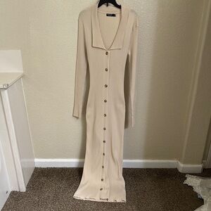 Elegant Cream Button-Down Maxi Dress